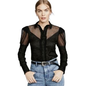 Alexis Black Lace Blouse Button Up Women's Small